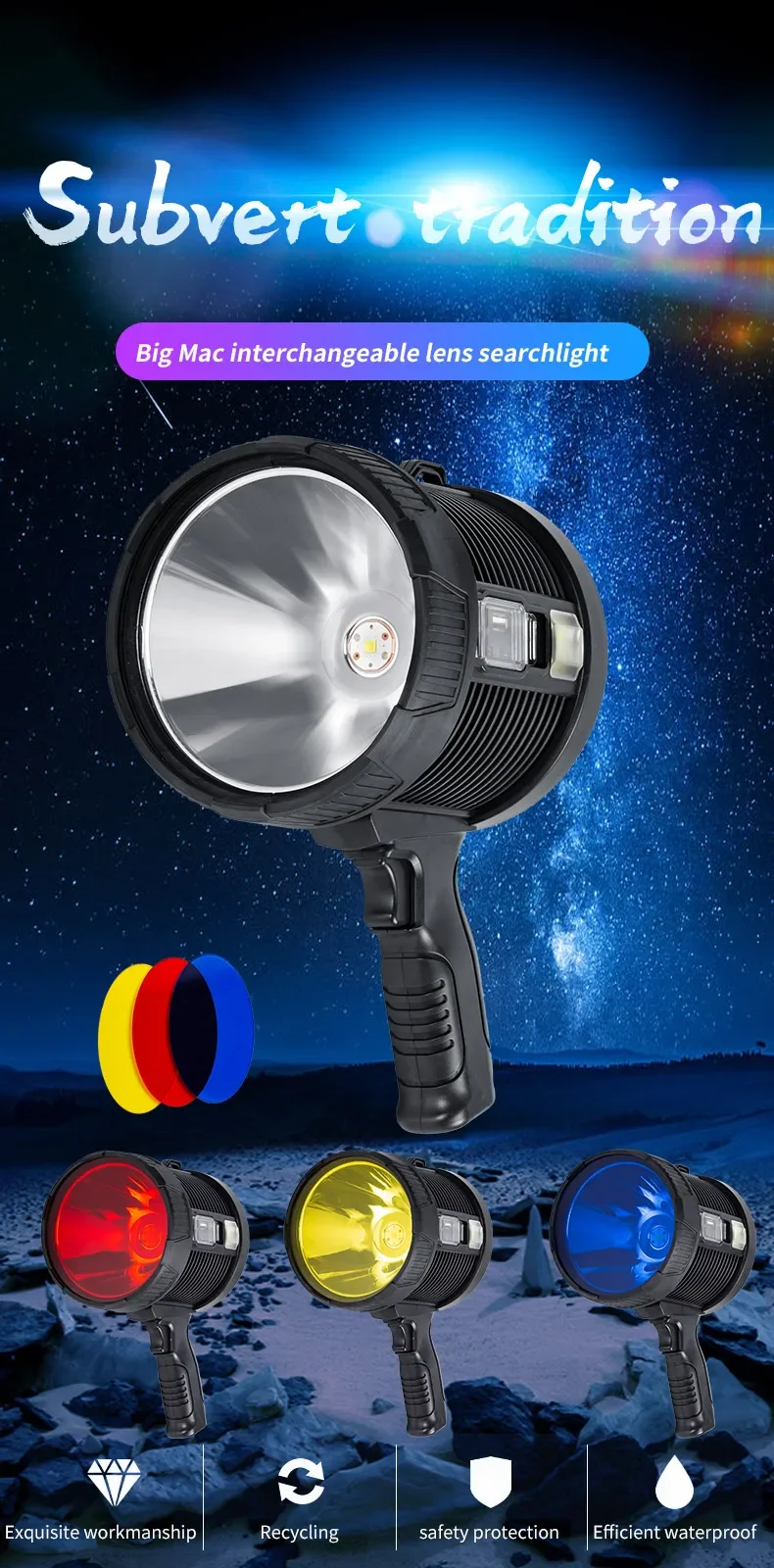 Description Picture 2 of itemP50 High Power LED Flashlight Rechargeable 6 Modes Tactical Searchlight Waterproof Portable Outdoor Hiking Fishing Torch