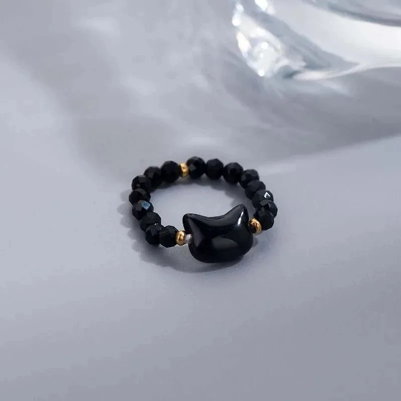 1pcs Natural Moonstone Obsidian Rings Beads Minimalist Fidget Ring Cute - PeticaDeals