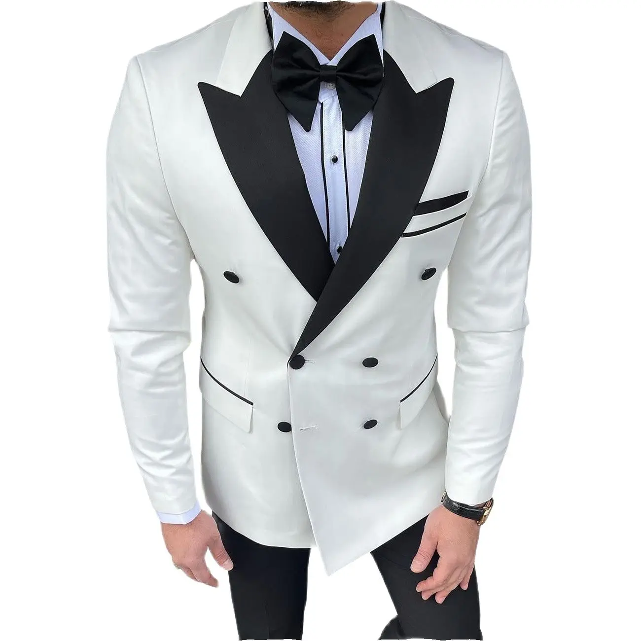 Formal White Men Suits Regular Fit 2 Piece Tuxedos Peak Lapel Double Breasted Blazer+Pants for Prom Business