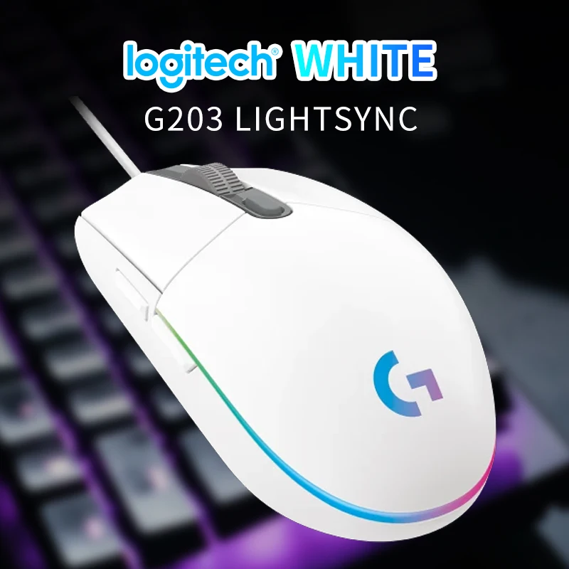 עכבר מכני גיימינג מחובר Logitech G203 עם תאורה אחורית מוארת, עכבר גיימינג מחובר באמצעות USB למחשב שולחני, מחשב נייד ומשרד