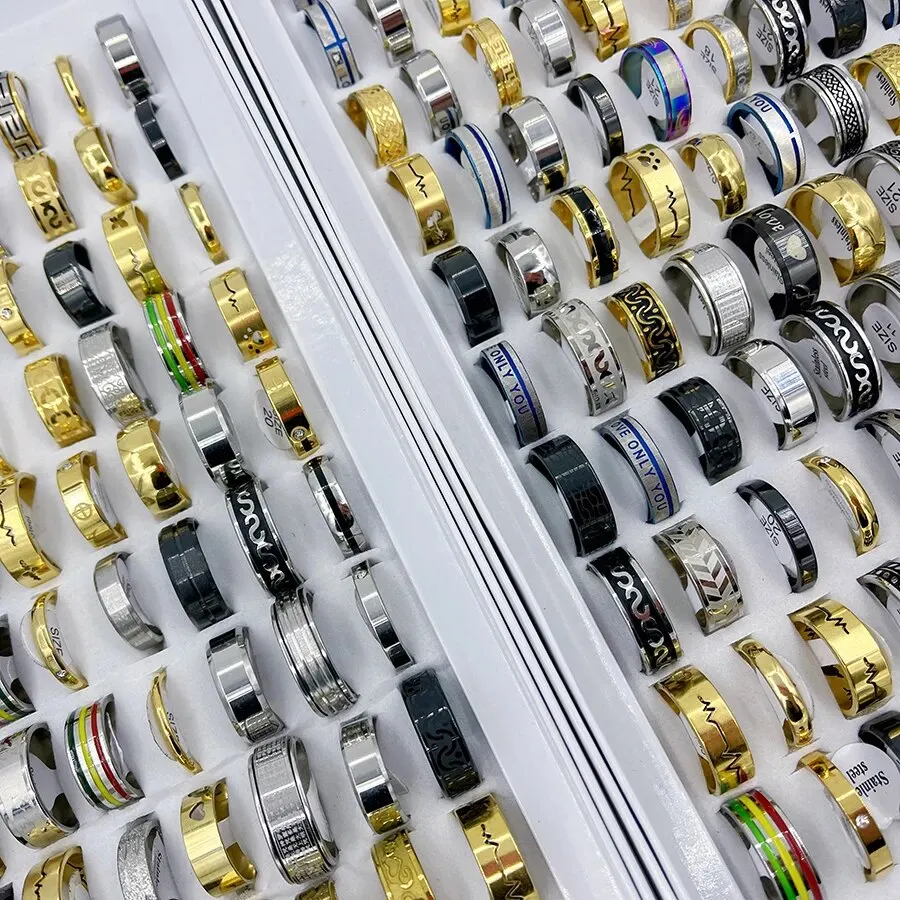 20Pcs/Lot Punk Stainless Steel Rings For Men Fashion Hip Hop Mixed Styles Ring Party Daily Wear Of Finger Accessories Jewelry