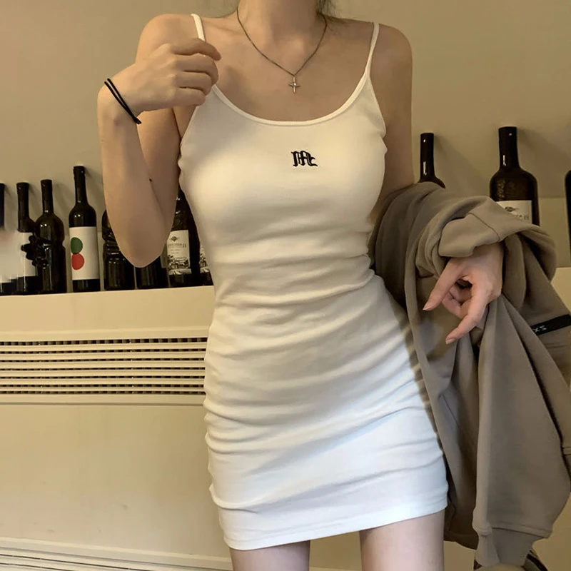 

Embroidered Sling Dress Women Summer Spaghetti Strap Wrapped Mini Dresses