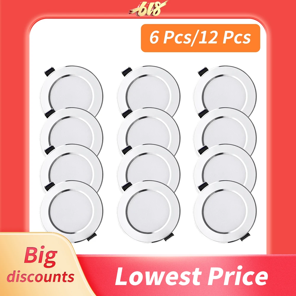 Led Downlight Recessed Ceiling Lamp 6/12PCS 5W-15W 3-Color