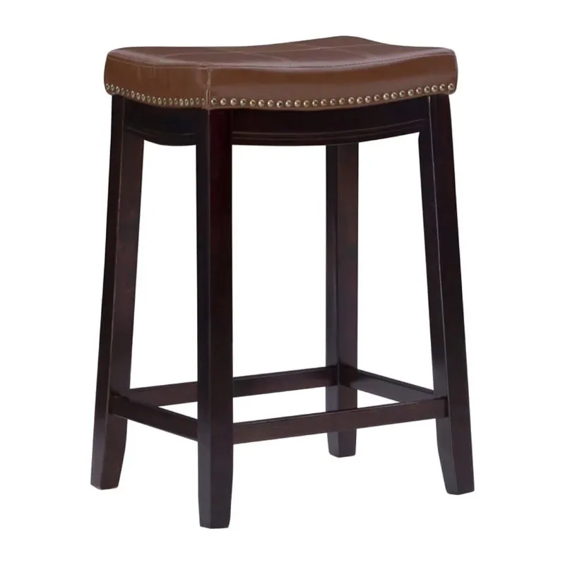 

Counter Stools Claridge 26" Backless Counter Stool, Dark Brown with Cognac Faux Leather, Includes 1 Stool Bar Stools