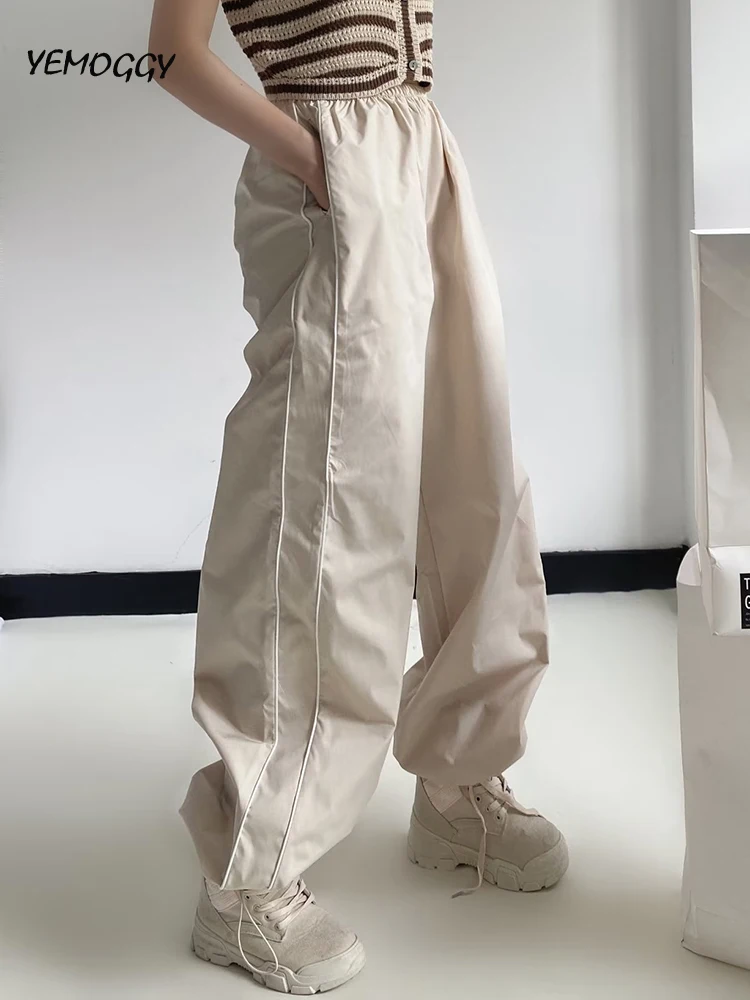 

Striped Stitching Quick-drying Sports Pants Women's 2022 Autumn New Fashion Hot Girl Trousers Drawstring Straight Wide-leg Pants