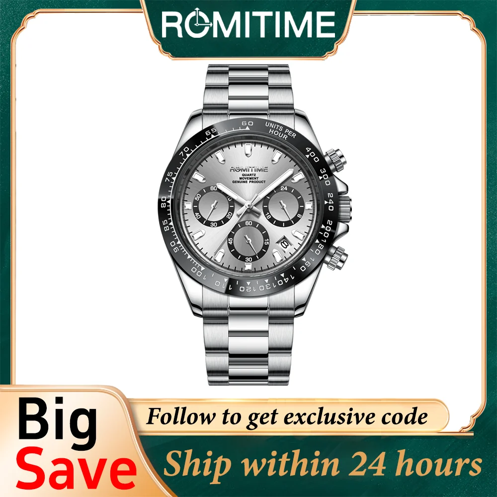 ROMITIME Luxury Men's Watch Clock Male Fashion Luminous Waterproof Quartz Wristwatches Stainless Steel Field Watches For Men