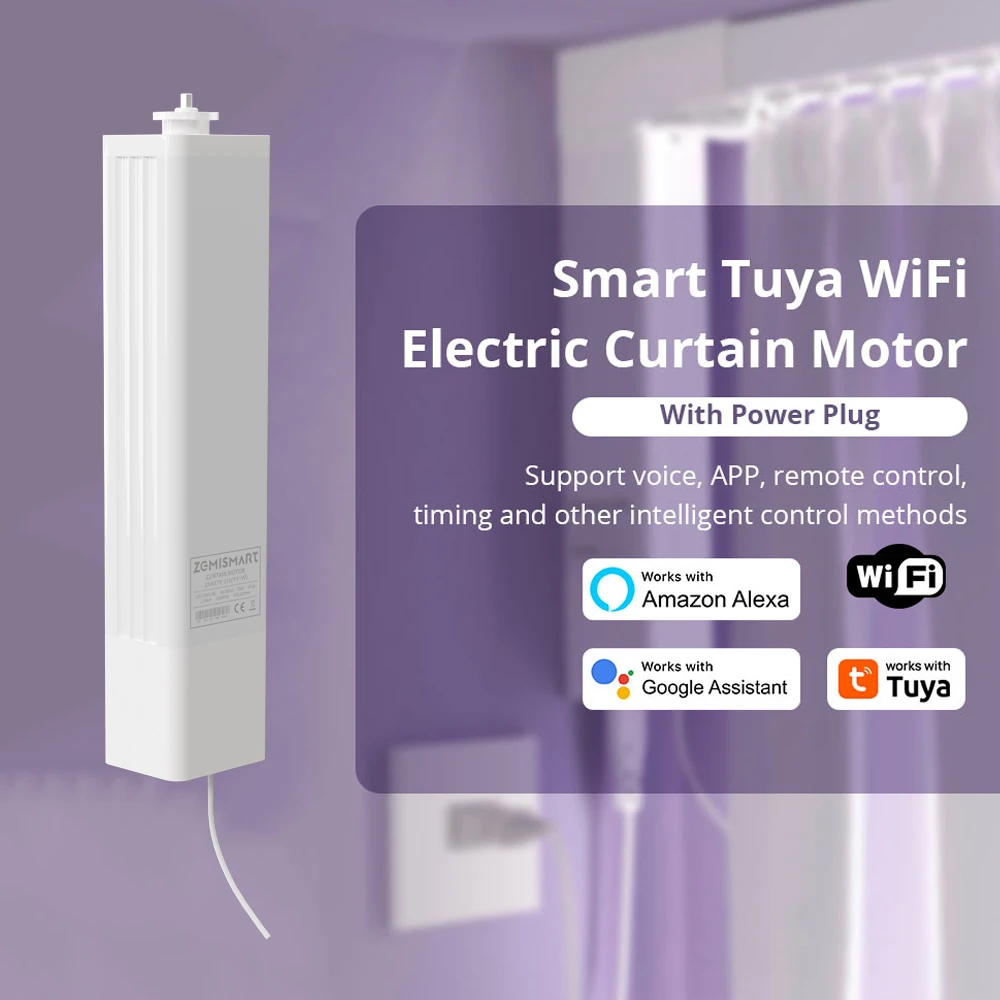 Zemismart WiFi สมาร์ทสไลด์ม่านมอเตอร์ระบบทํางานร่วมกับ Tuya Smart Life ไฟฟ้าเครื่องยนต์มอเตอร์ Alexa Google Home Voice Control 1