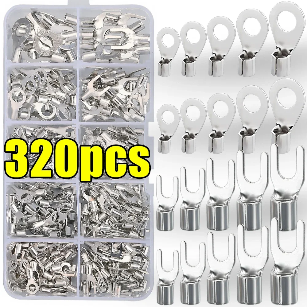 Copper Ring Fork Terminals Kit Non-Insulated Electrical O/Y Type Brass Terminal Assortment Set Cable Wire Connector Crimp Spade terminal connector