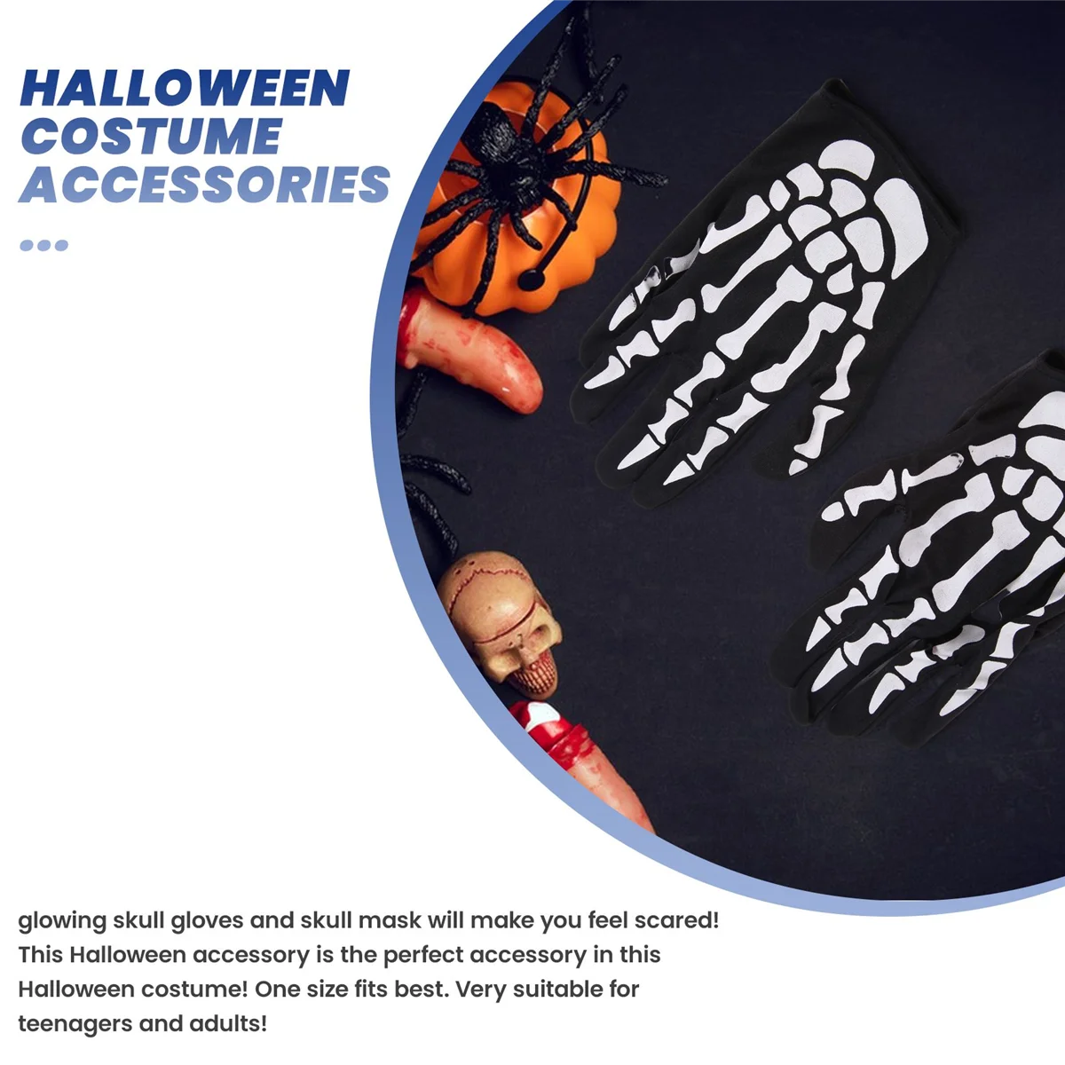 Halloween Mask Scary Skull Chin Mask Skeleton Ghost Gloves for Performances, Parties, Dress Up, Festivals (3 Pieces/Set)