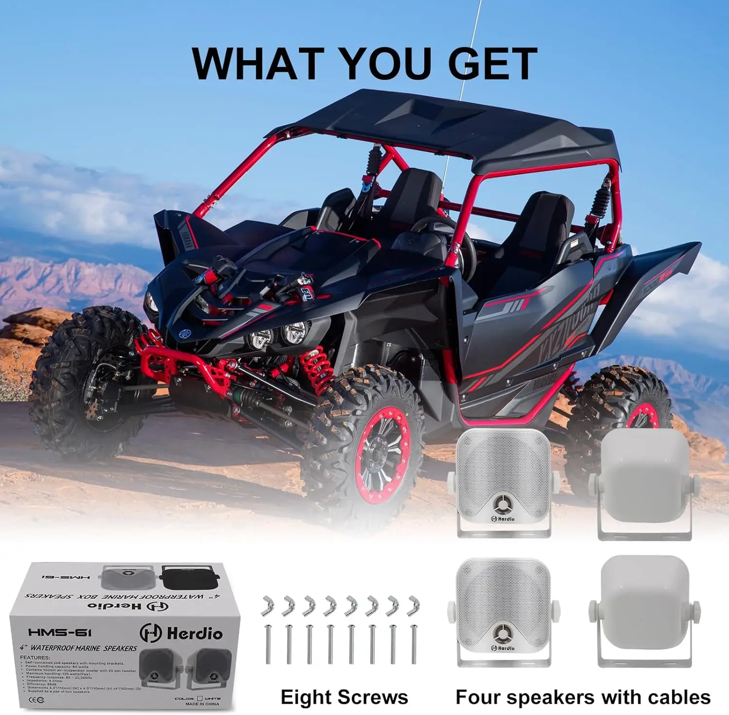 Herdio 4 قطعة 4 ''مكبرات الصوت البحرية مقاوم للماء...