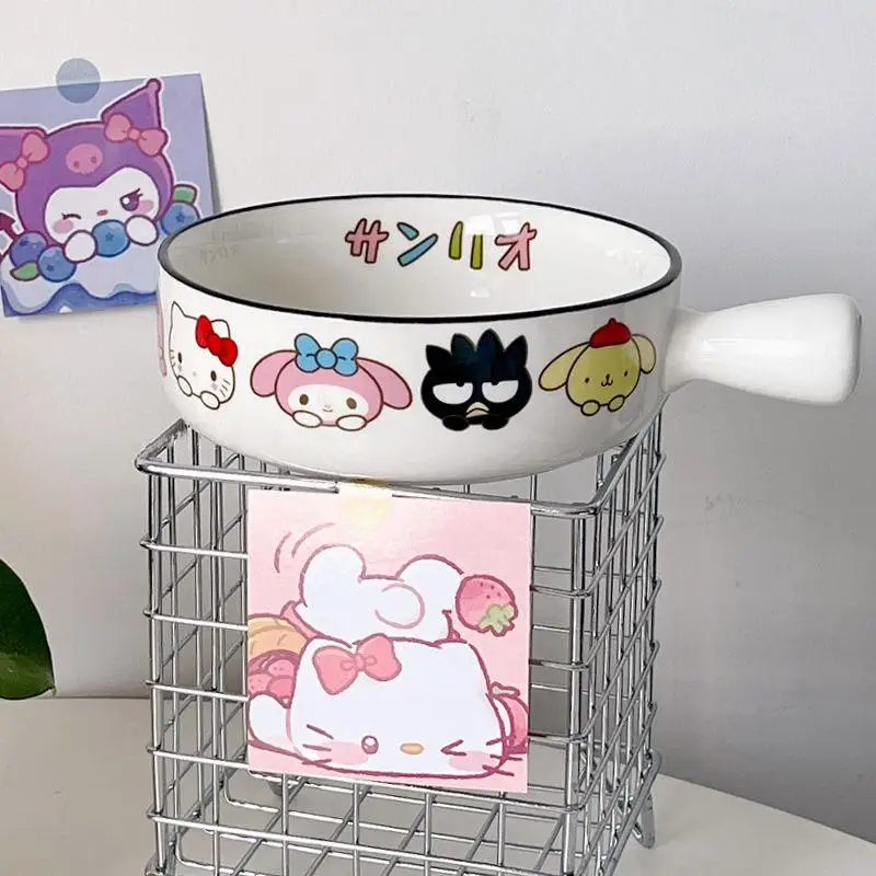 720Ml Kawaii Sanrio Hello Kitty Handle Bowl Cartoon My Melody Cinnamoroll Large Capacity Household Instant Noodle Bowl Tableware