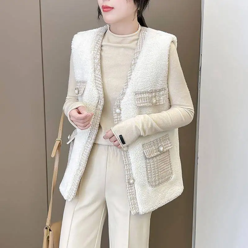 

Женский жилет, новинка 2023, осенне-зимний жилет без рукавов, модный короткий твидовый жилет из овечьей шерсти, женские жилеты 4XL