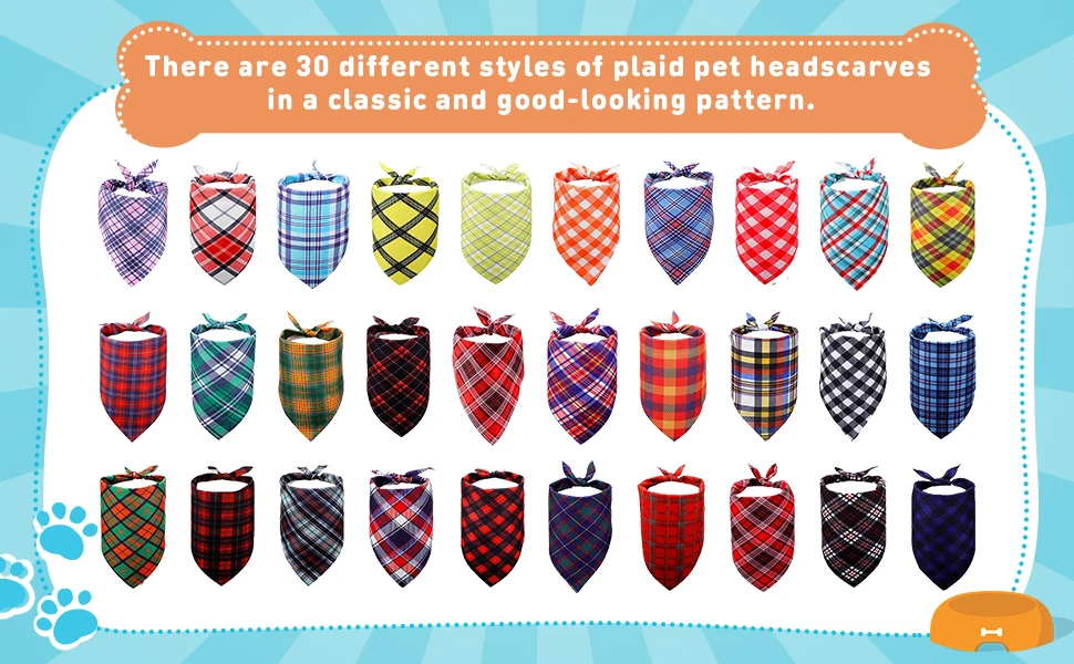 Title 13, 30 Pcs Dog Bandana Plaid Pet Bandana Dog Bib Sc...
