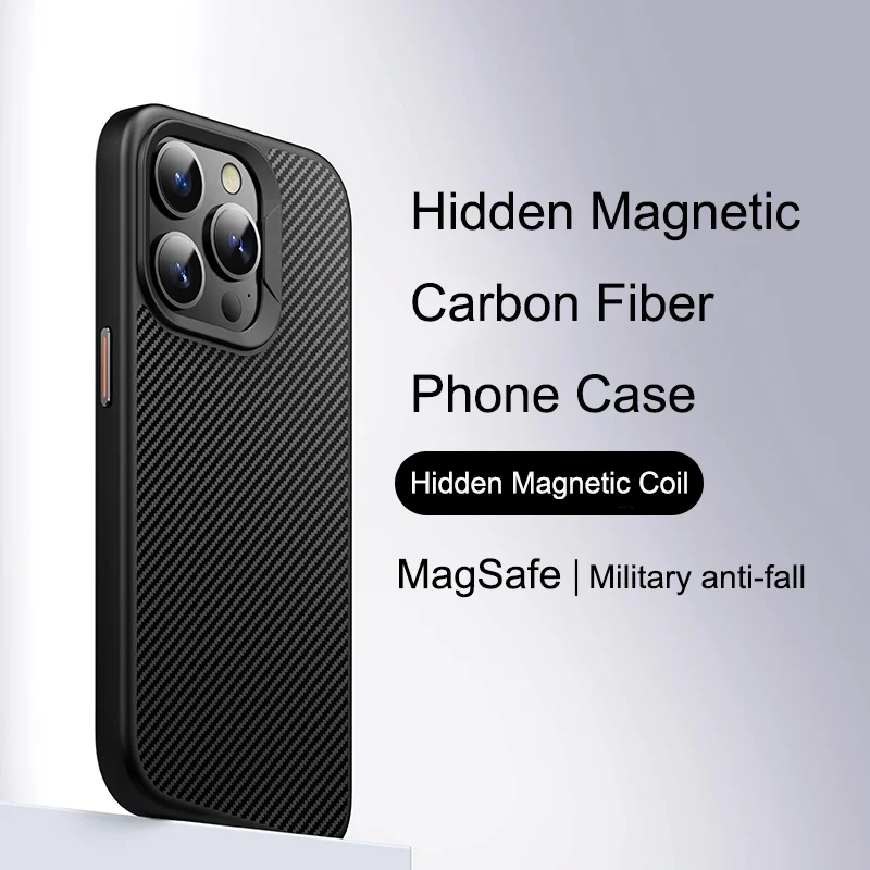 Carbon Fiber Magnetic Phone Case with Rotating Stand and Metal Camera Frame