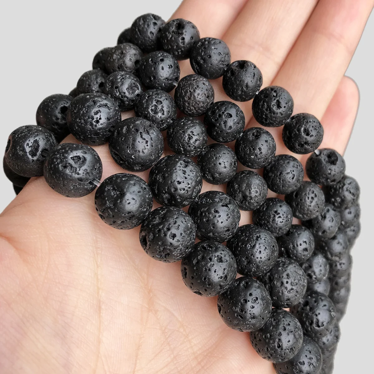 Natural Black Volcanic Lava Stone Round Beads for DIY Jewelry and Bracelet Making - Bulk Wholesale, 15'' Strand, Multiple Sizes Available