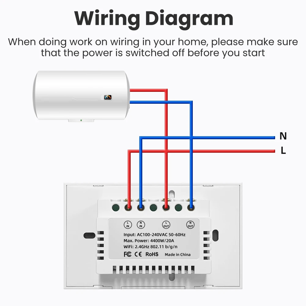 WiFi Smart Boiler Switch,Israel Stand Switch with Energy Monitor,Work for Alexa
