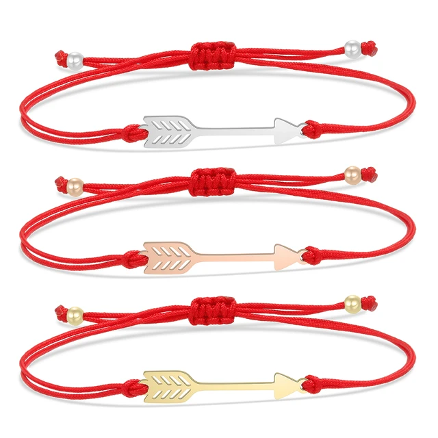 String Bracelet Brass Arrow - Red