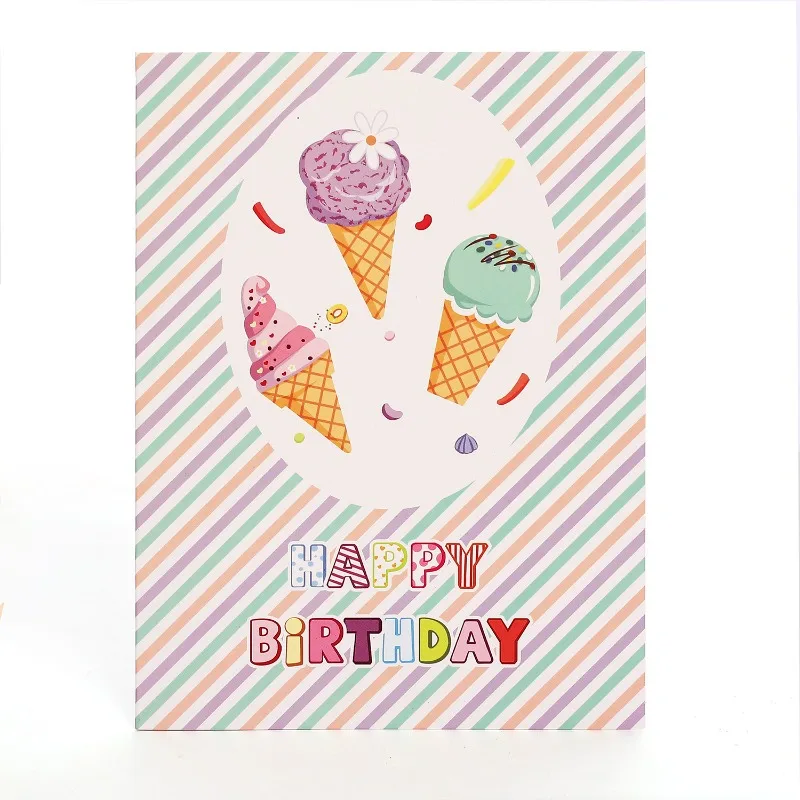 1 pcs Pop up style American ice cream Happy Birthday greeting card children's cartoon postcard cute 3D pop-up food cake gift