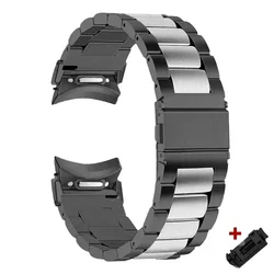 Seamless Quick Fit Stainless Steel Watch Strap for Galaxy watch 4 40mm (Black Silver)