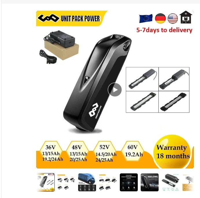 Batteria Ebike Hailong Polly36V 48V 52 V15Ah 20Ah 24Ah 25 Ah18650 21700 Batteria Bici Elettrica Per Motore 350W 500W 750W 1000W 1500W