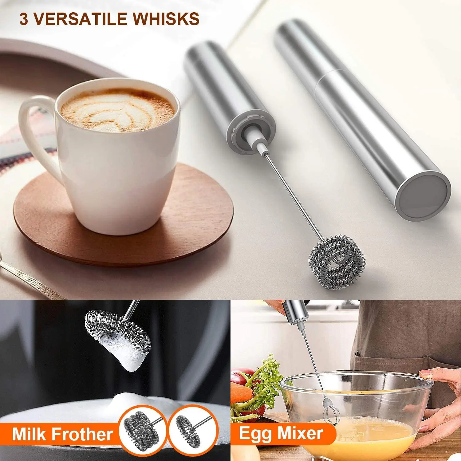 Milk Frother Handheld Three-Layer of Whisk-Battery Operated Electric Foam Maker for Coffee, Latte, Hot Chocolate