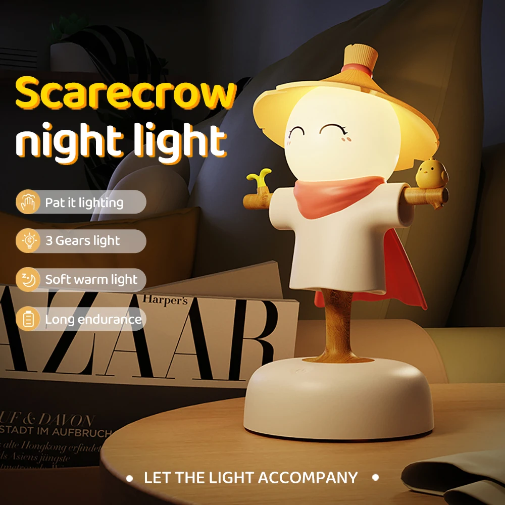 Description Picture 4 of itemCute Scarecrow Night Light With Touch Sensor USB Rechargeable 3 Levels Dimmable LED Sleeping Lamp For Children Bedroom Decor
