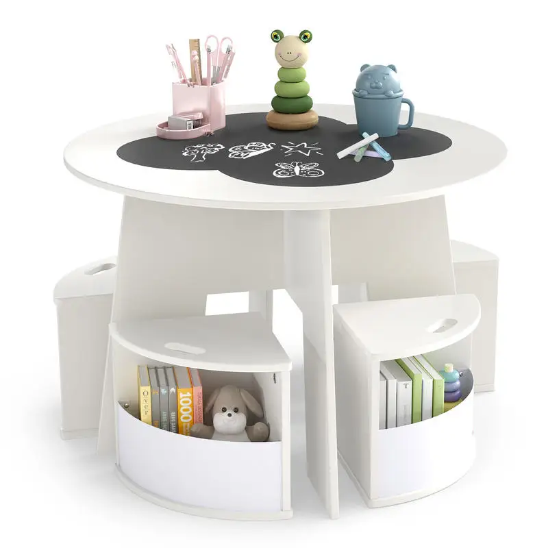 19760-ceb2f3.jpg 5 PCS Kids Table and Chair Set with Storage Stools for Activity-White