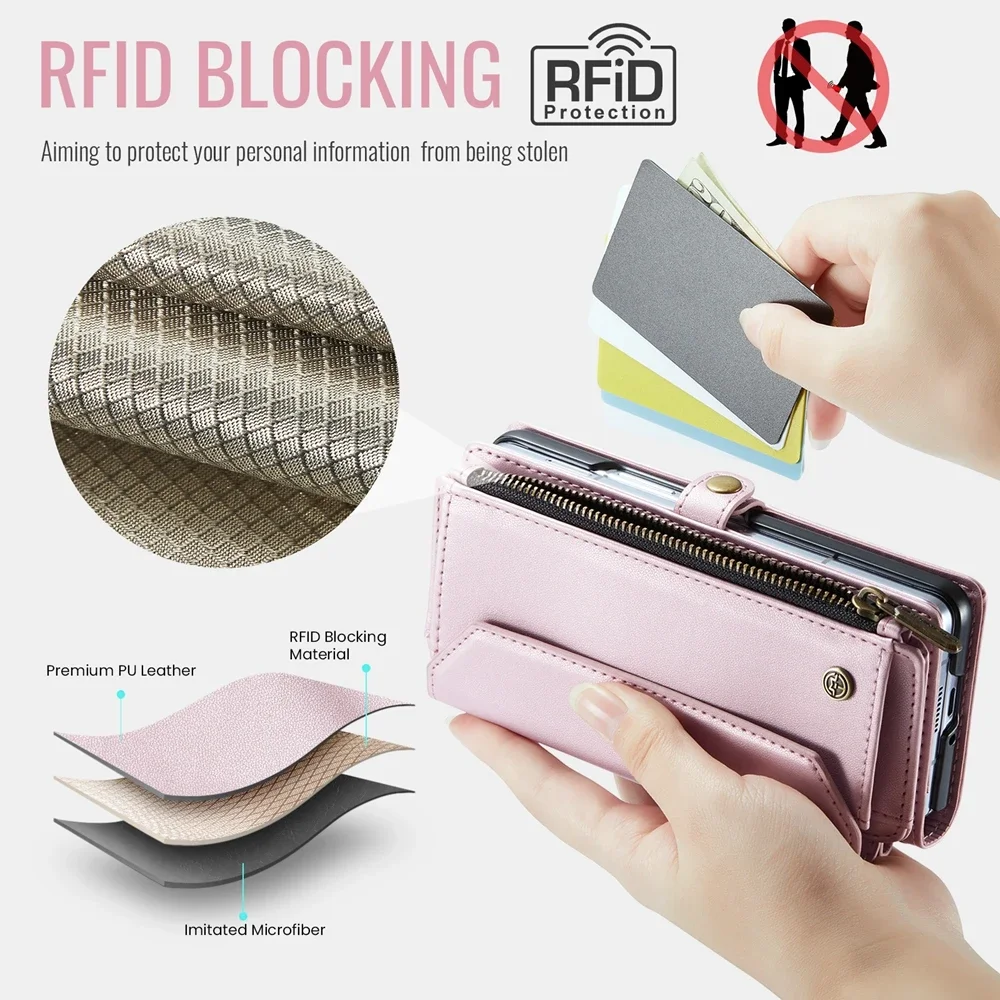 Crossbody Leather Wallet Phone Case with Stand and Shockproof Magsafe Flip Cover, featuring Lanyard Wristband.