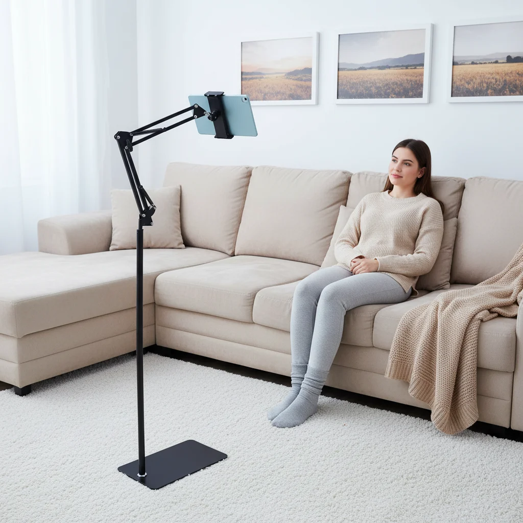 Tablet Floor Stand Tablet Stand Adjustable Holder 360 Degree Rotating Sturdy Base for Phone Home Office Yoga Gym Video Meeting