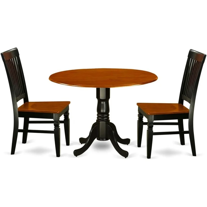 

East West Furniture DLWE3-BCH-W Dublin 3 Piece Kitchen Set Contains a Round Table with Dropleaf and 2 Dining Room Chairs, 42x42