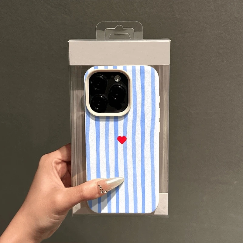 Minimalist Blue and White Striped Heart Pattern Phone Case