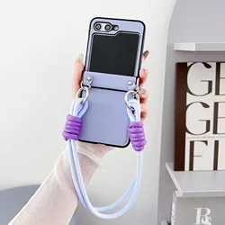 Crossbody Wrist Strap PU Leather Shockproof Phone Case - Galaxy Z Flip8 (Purple Short Lanyard)