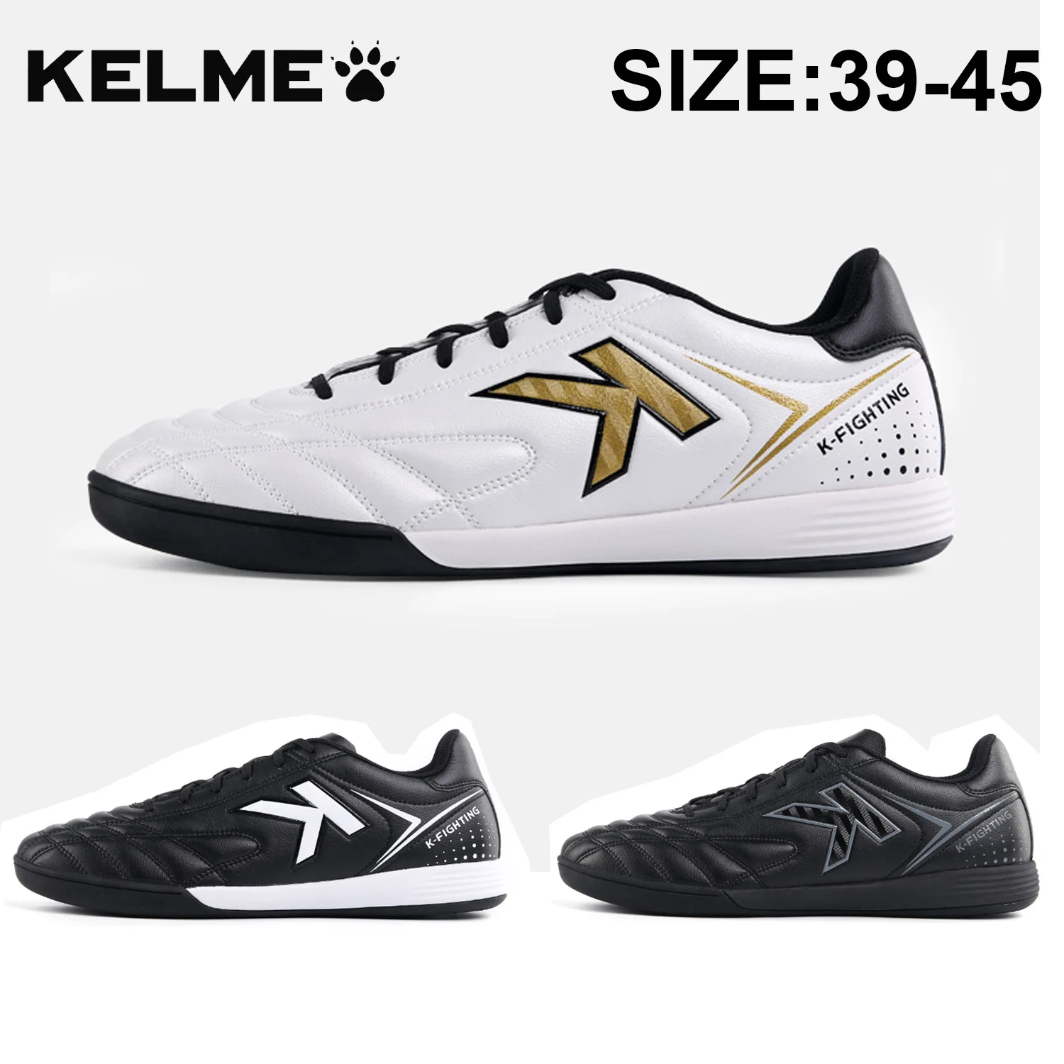 

KELME Professional Football Boots for Men Flat Sneakers Comfortable Indoor Futsal Soccer Shoe White Tennis Sneakers Male 6891146
