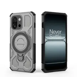 Shockproof Armor Hybrid Ring Stand Case with Magnetic Back Cover for OnePlus 15 (GRAY)