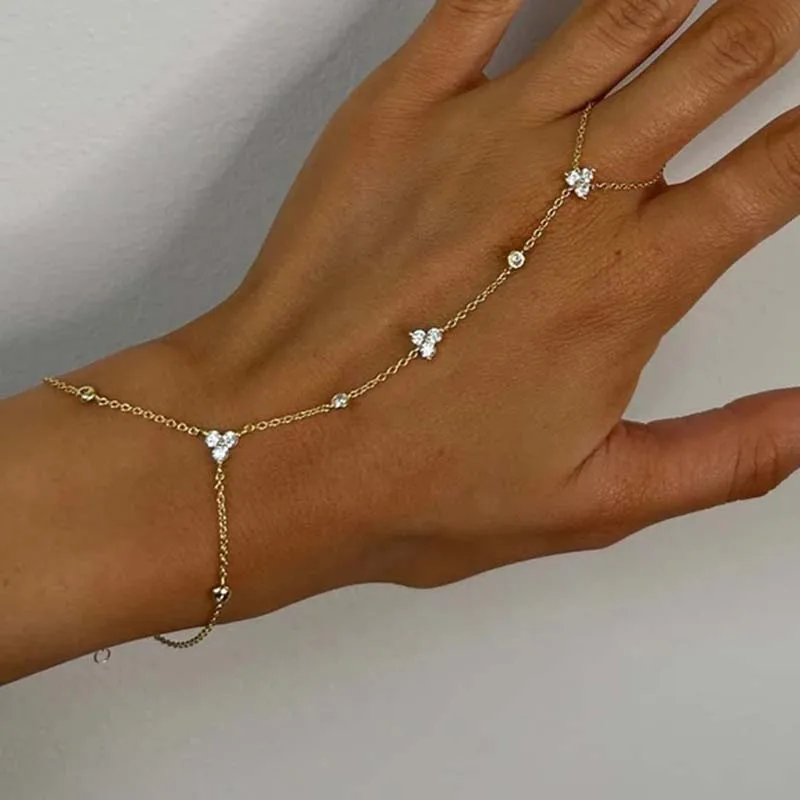 Luxury Metal Crystal Chain Finger Bracelet for Women