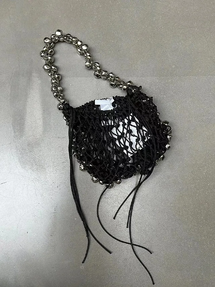 New Crochet Beach Handbag for Girls Summer Straw Rope Hollow Out Hand Woven Totes Bag Women Hollow Knitting Handbag