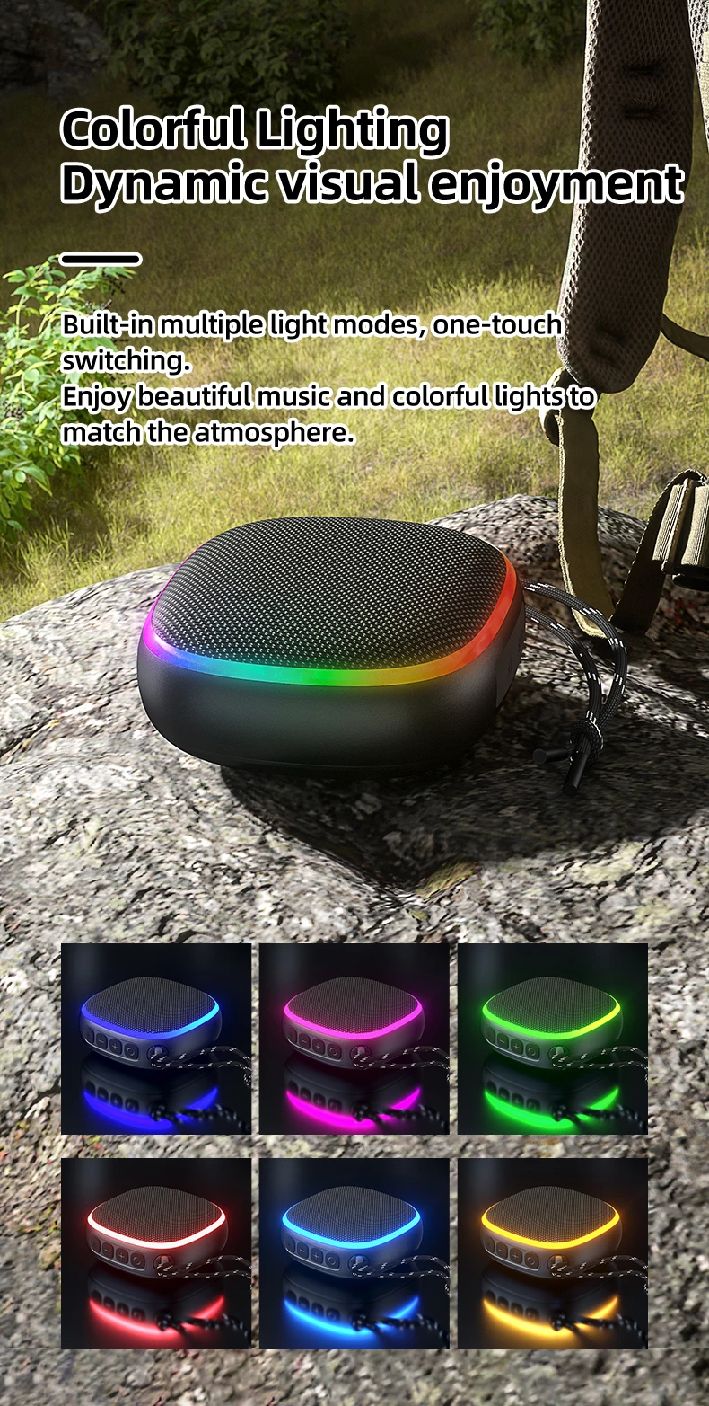 RGB LED Light Speaker Portable Waterproof Bluetooth Outdoor Wireless Stereo Sound Lightweight Speaker