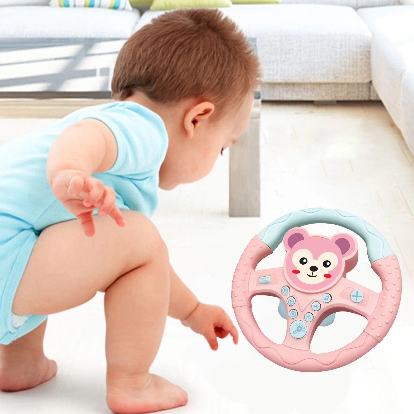 Steering Wheel Toy with Sound and Light Simulated Driving Controller Steering Wheel Car Seat Toy for Toddler Kids 5