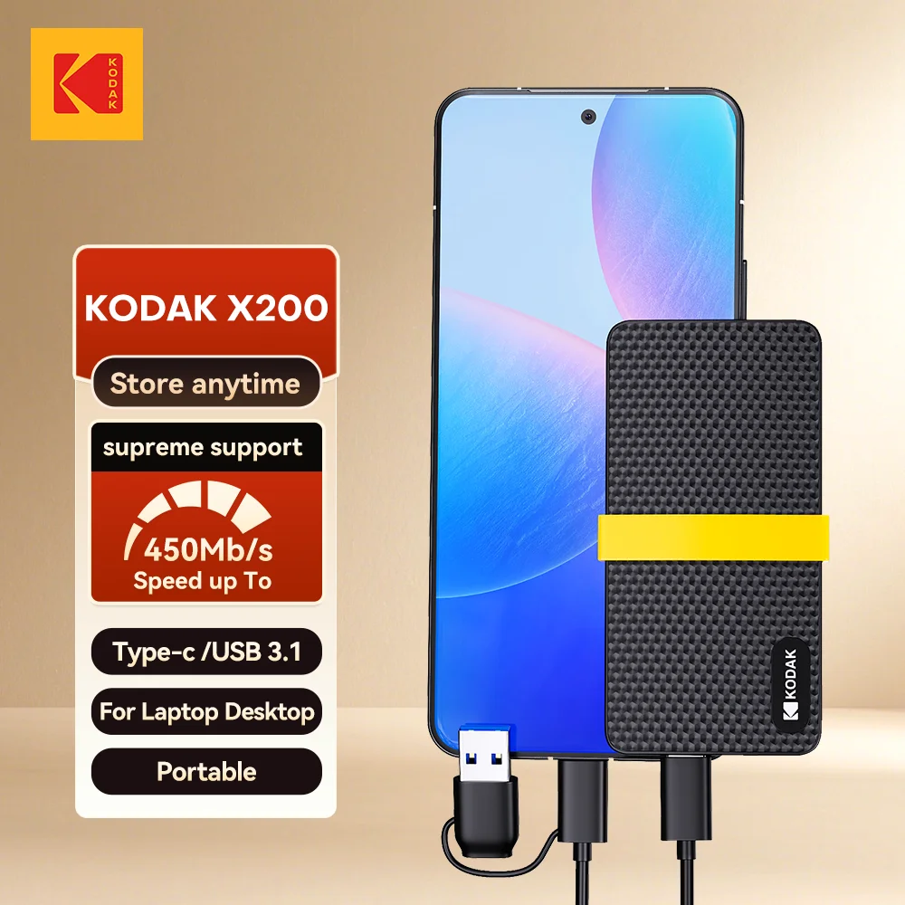 신제품 KODAK X200 외장 하드 드라이브 1TB 포터블 SSD 하드 디스크 512GB 256GB 고속 SSD 모바일 하드 드라이브 노트북 맥북 PC용