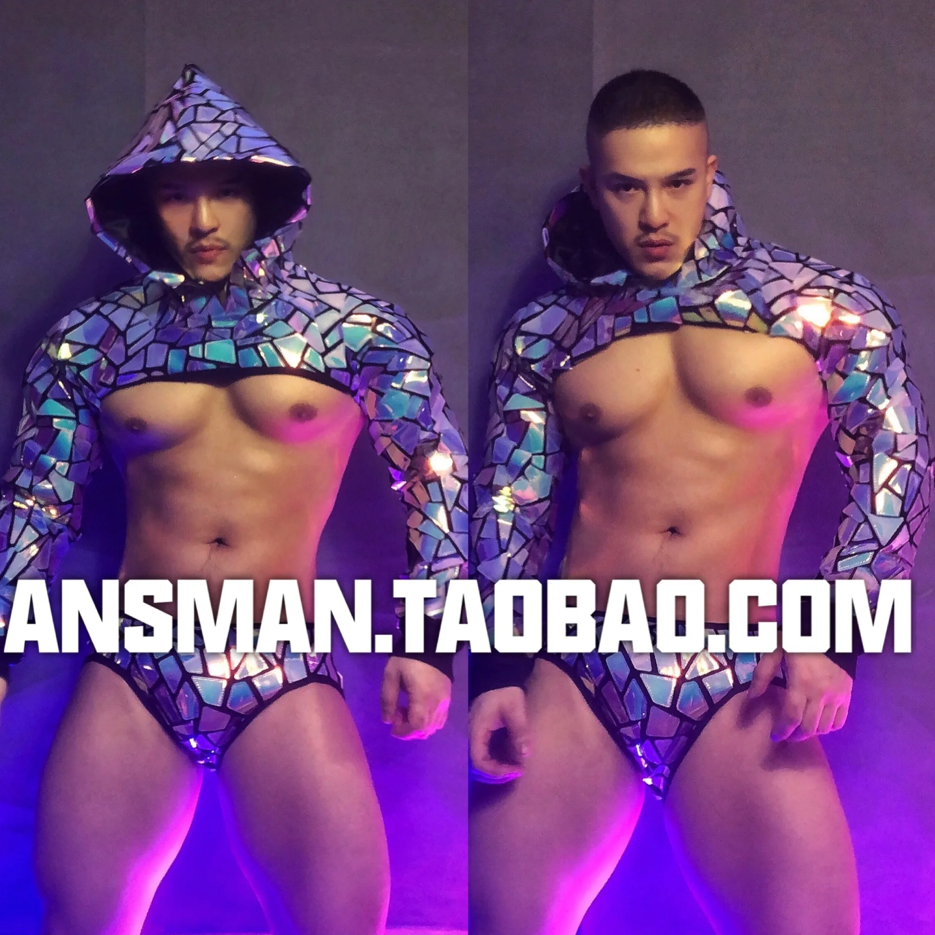

High Quality Clothes Bar Nightclub Male Singer Clothing Magic Mirror Costume New Long-Sleeved Tops+Sexy Triangle Shorts 2pcs/Set