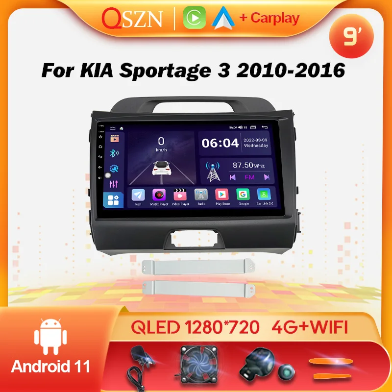 

QSZN 9inch Android 2 din Auto Radio For KIA Sportage 3 2010-2016 Carplay 4G Car Multimedia GPS 2din autoradio AI Voice