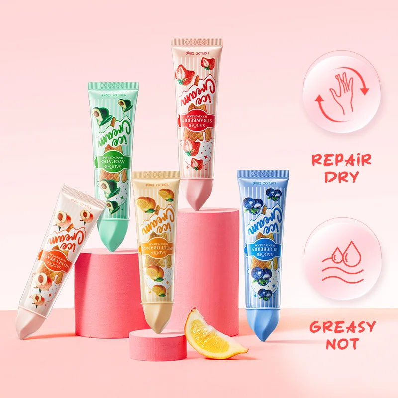 5pcs SADOER Fruit Pattern Hand Cream Sets Moisturizing Nourishing Whitening Hydrating Anti-aging Hands Skin Care Products