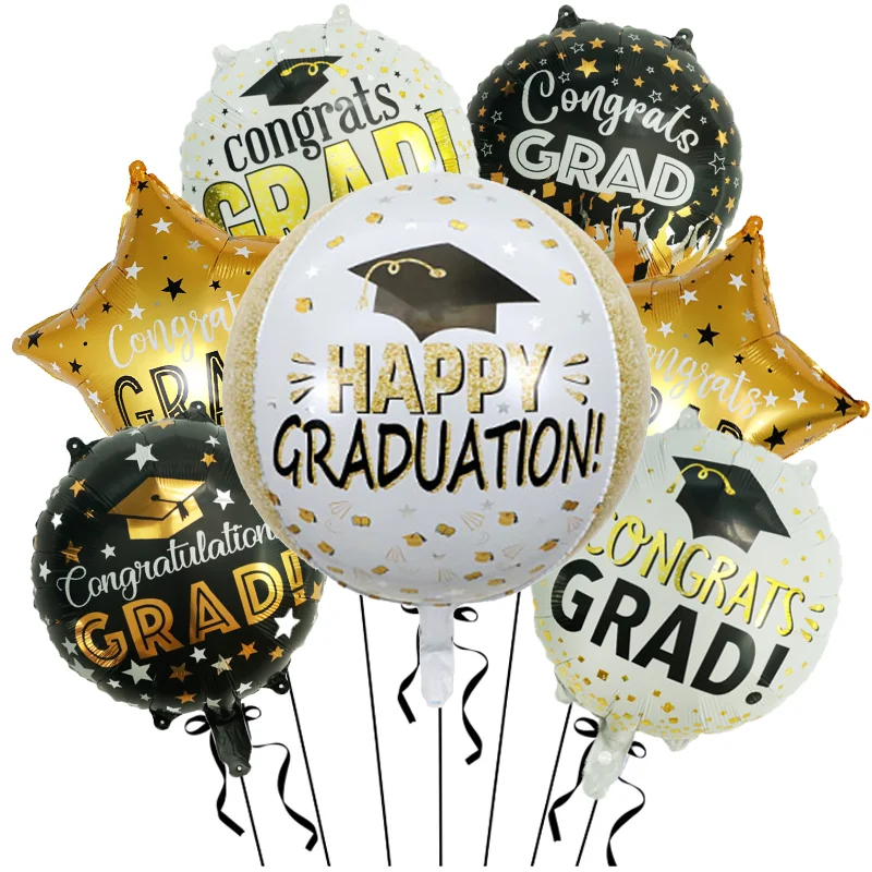 7-teiliges Set 'Congrats Grad' Folienballons, 4D Absolventen-Mylarballons für Abschlussfeiern, Klassenabschluss 2026, Graduierungsparty-Zubehör