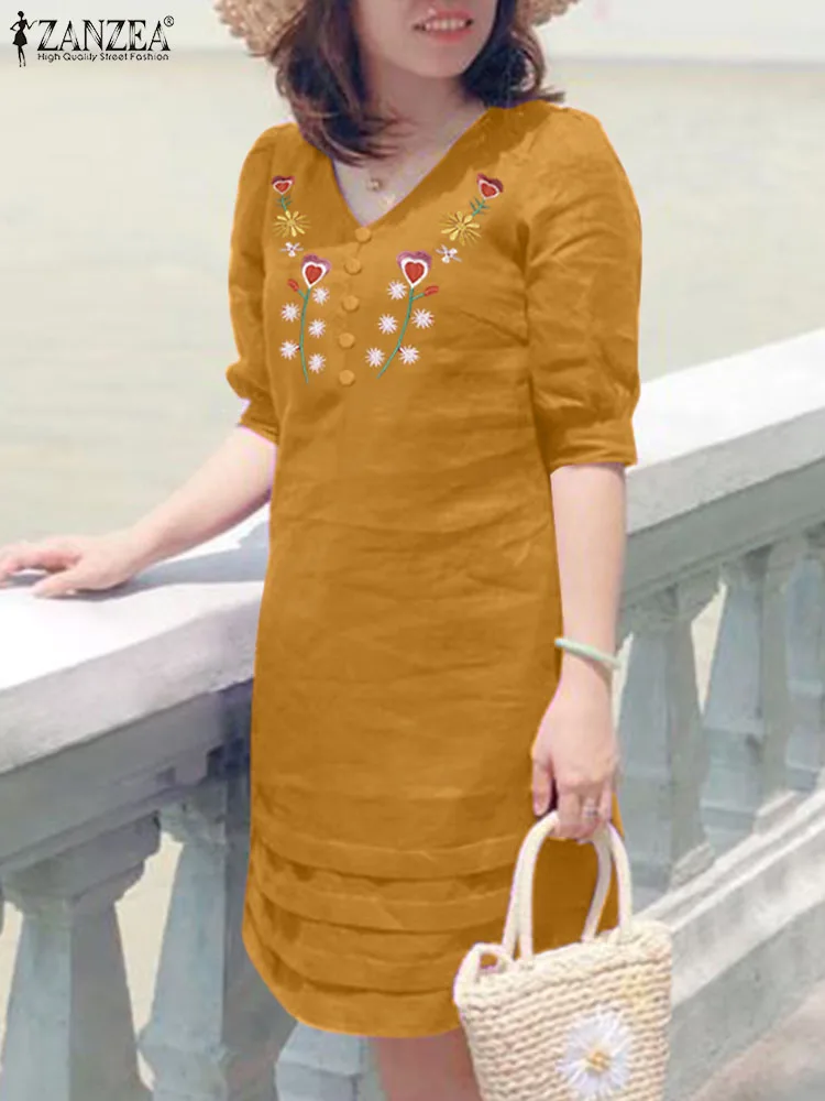 Robe Ete Femme Lin Coton Chic Et Elegant Blanche, Robe Ete Femme Mi