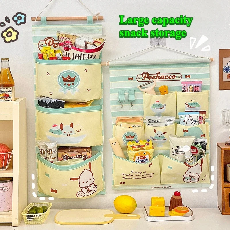 Sanrio Wall Mounted Bag Organizer Cute Pink Kuromi Cinnamoroll My Melody Wall Hanging Fabric Caddy Storage Bag Organizers Pocket 4