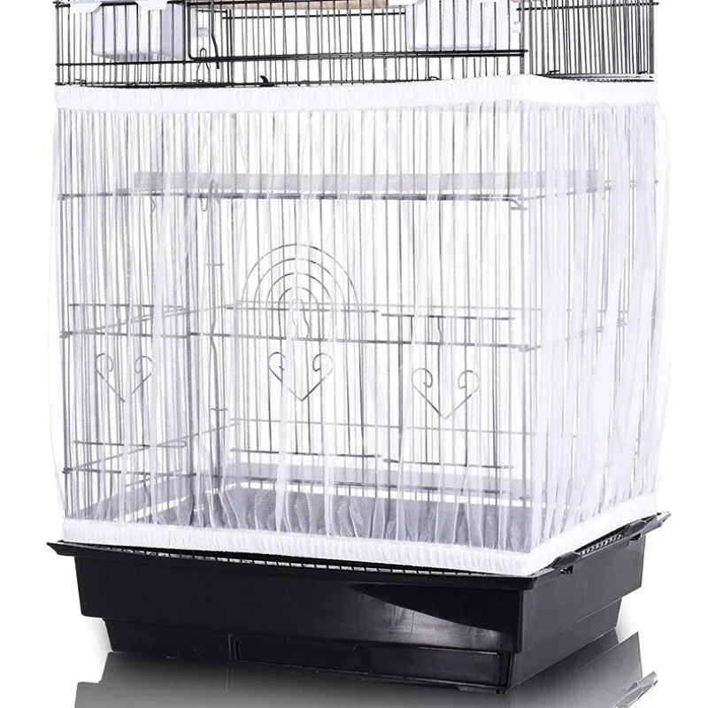 2024 New Birdcage Covers Nylon Mesh Protection Bird Cage Cover Parrot Cage Net Easy Cleaning Seed Catcher Guard Home Garden