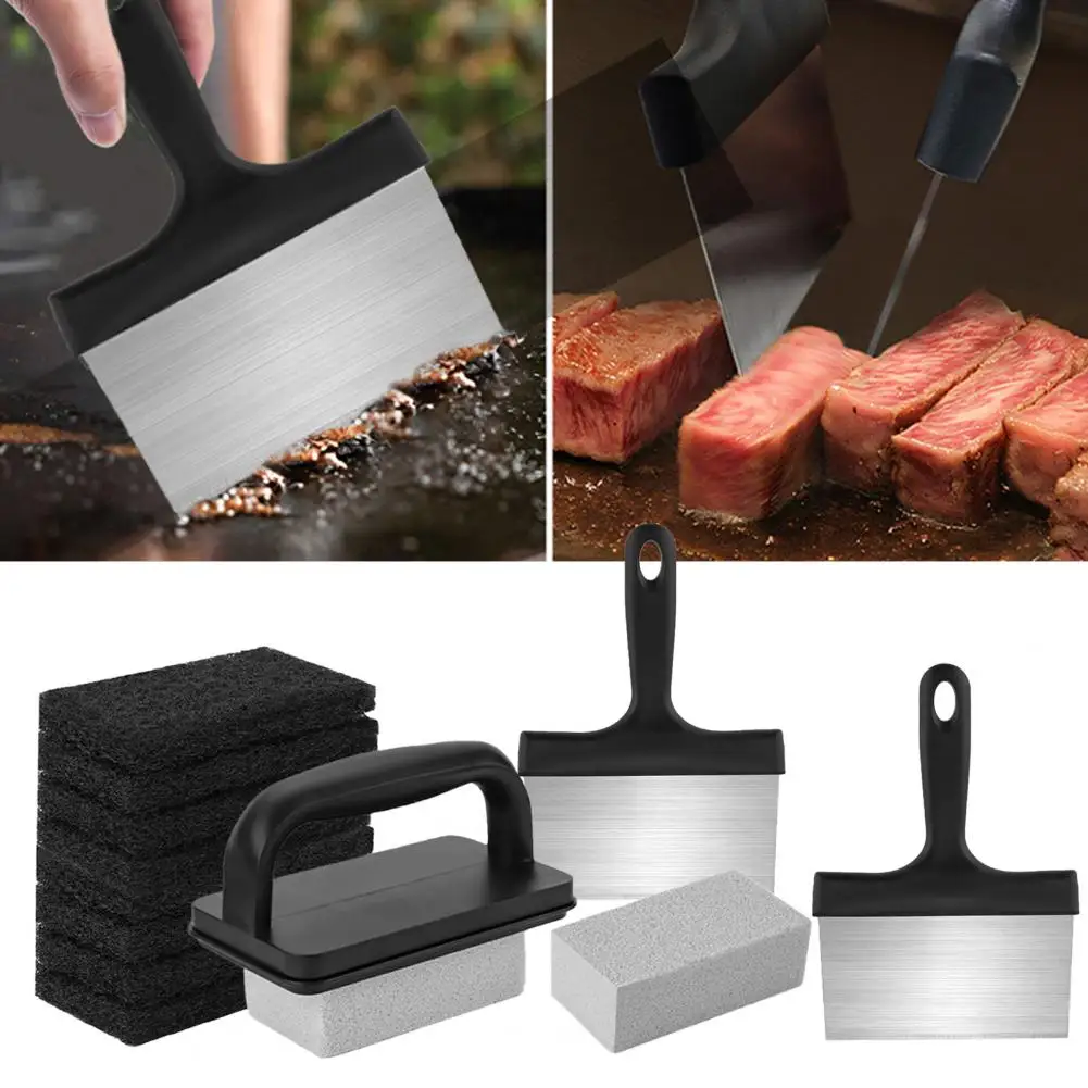 Griddle Scraper Griddle Set Multifunctional Bbq Tool Kit with Handle Scraper Scouring Pad Pumice Stone Brush for Easy