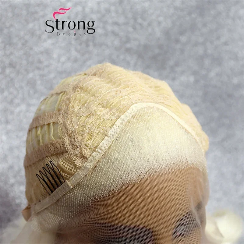 Parrucca corta in pizzo Bob Parrucca anteriore in pizzo sintetico riccio biondo per le donne Parrucche sintetiche resistenti al calore con linea sottile naturale - immagine 6