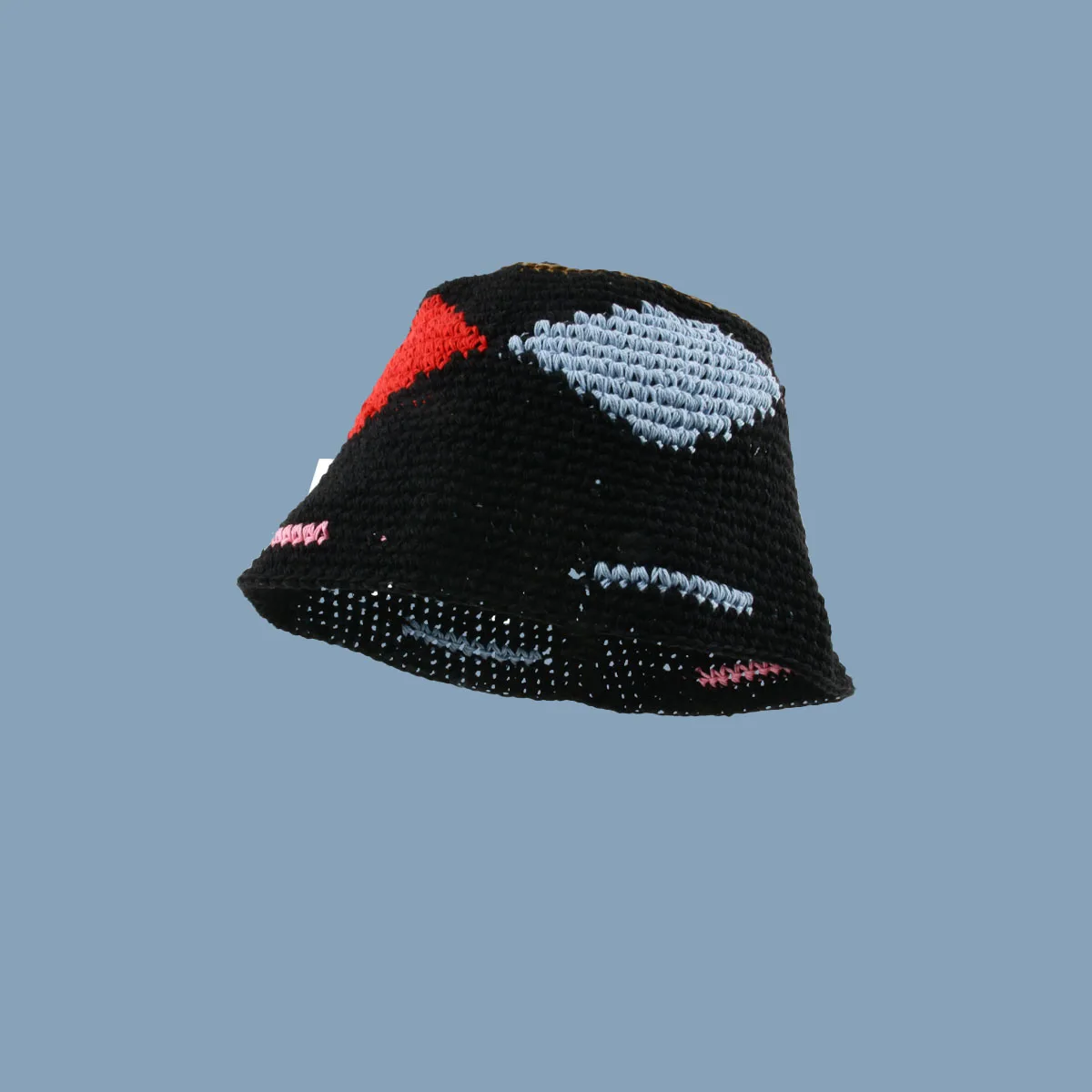 

Customization Handmade Crochet Black Bucket Hat Street Fashion Minority Hip-hop Bob Panama Sun Hat Unisex Knit Fisherman Hat