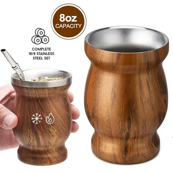 Tazza di zucca Yerba Mate Tazza di zucca Yerba Mate in acciaio inossidabile 304 da 8 once a doppia parete Tazze di zucca Yerba Mate argentino da 8 once per bevande calde e fredde 1